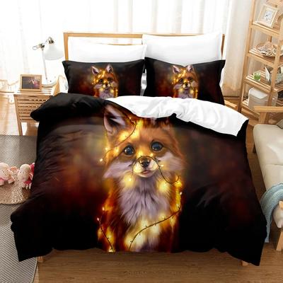 Cartoon Fox Cute Flower Feather Headband Comfortable Duvet Cover Pillowcase Bedding Set Children Bedroom Decoration Home Textile