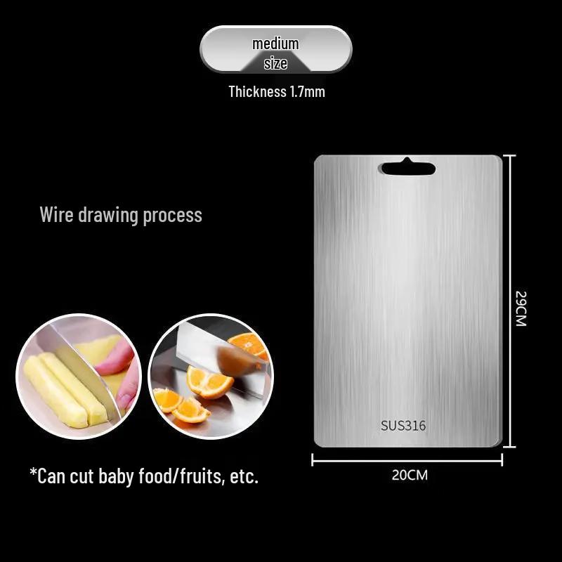 Leyongtu 316 Stainless Steel Antibacterial Cutting Board 29x20cm, 1mm thickness