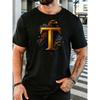European Size Men's Fashion Casual Street Style Trendy Graphic T Shirt with Golden Letter T Eagle Cloud Stars Pattern Adult Daily Wear Holiday Gift