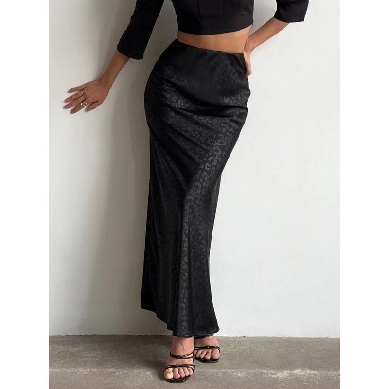 

Western Style Retro Leopard Print Jacquard Slim fit Skirt All-Match Fishtail Skirt Leopard Jacquard Skirt Black S