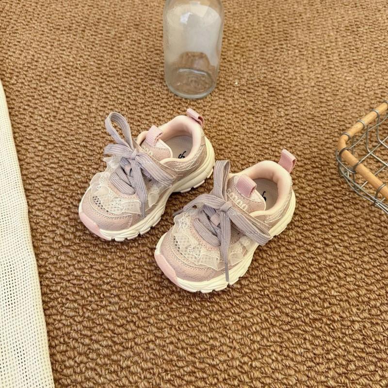 Youth style shoes Kids Breathable Mesh Lace-Up Sneakers Girls Boys Soft Rubber Sole Non-Slip Casual Dad Shoes