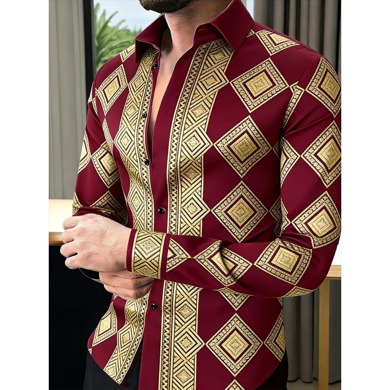 New Men's 3D Clover Printed Long Sleeved Shirt with High-quality Pattern Casual Long Sleeved Collar Top