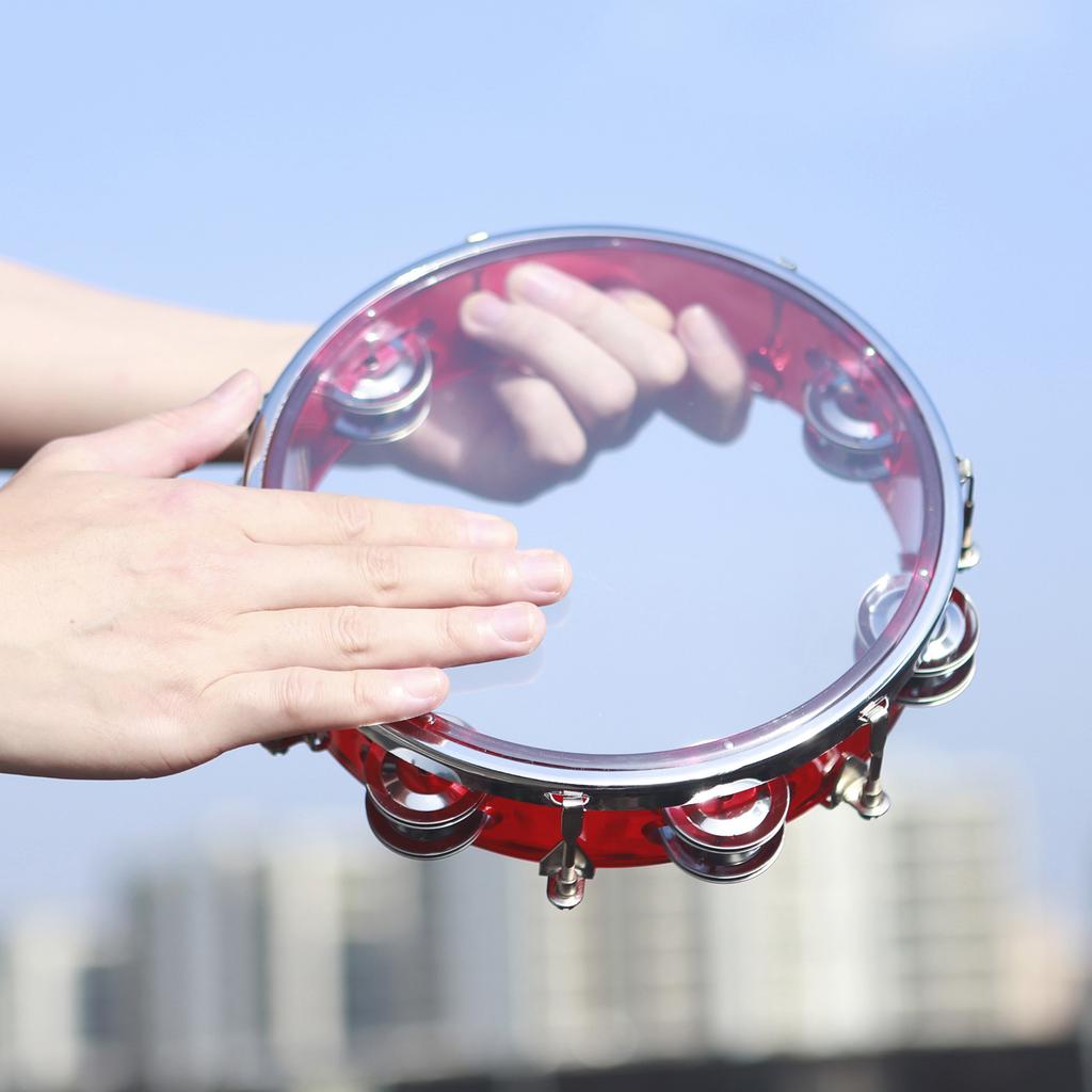 8 Inch Tambourine Hand Drum Handbell Drum Self-Tuning Double Row Tambourine Educational Enlightenment Percussion Instrument