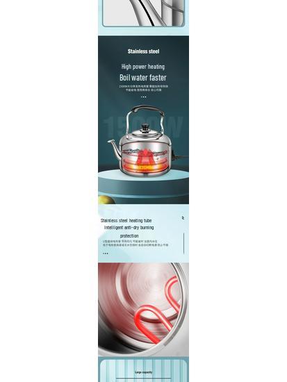 Stainless Steel 304 Electric Kettle, Large Capacity, Anti-Dry Burn, Whistling Teapot for Home, Free Shipping