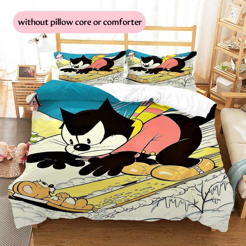 Felix the Cat  Pattern Bedding Quilt Set  Home Decoration  Gift (1 * duvet cover + 2 * pillowcase  without core)