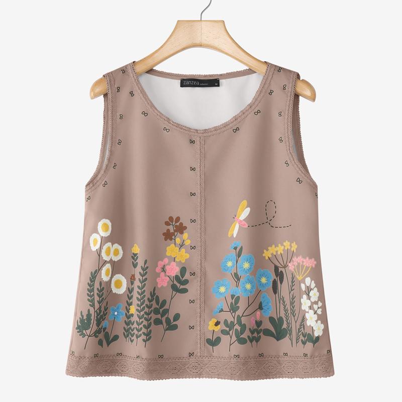 ZANZEA Women Casual Round Neck Summer Sleeveless Print Tank Tops