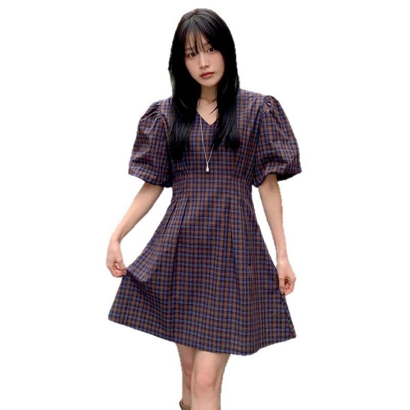 Summer Anti-aging Women's V-neck Bubble Lantern Sleeve Dress