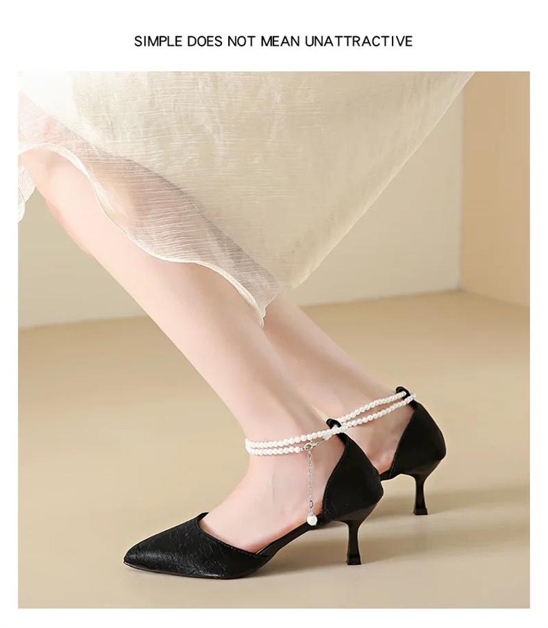 HO French Pearl Strap High Heels Women's Summer Style Pointed Fine Heels Fairy Style Sandals Single Shoes 2026