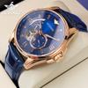 OUPINKE 3222 Original Luxury Men Watch Leather Strap 3D Hollow Chronograph Sapphire Top Brand All Automatic Men Mechanical Watch