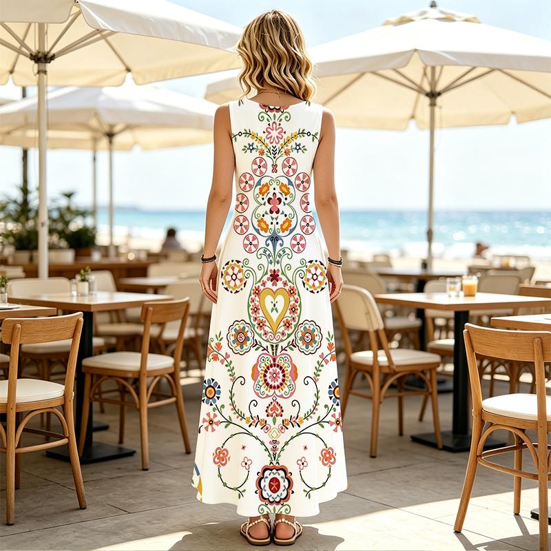 Women's Sleeveless Maxi Dress,Summer Casual Floral Dress,Lightweight Flowy,Versatile for Daily Wear & Vacation