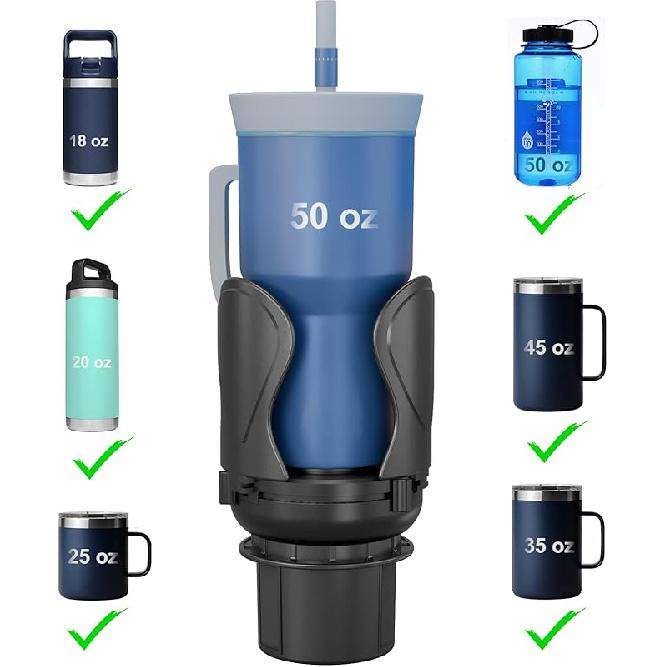 Car Cup Holder Expander, Cup Holder Extender Adapter With Expandable Arm And Adjustable Base, Compatible With Yeti Ramblers 14-64Oz, Hydro Flasks