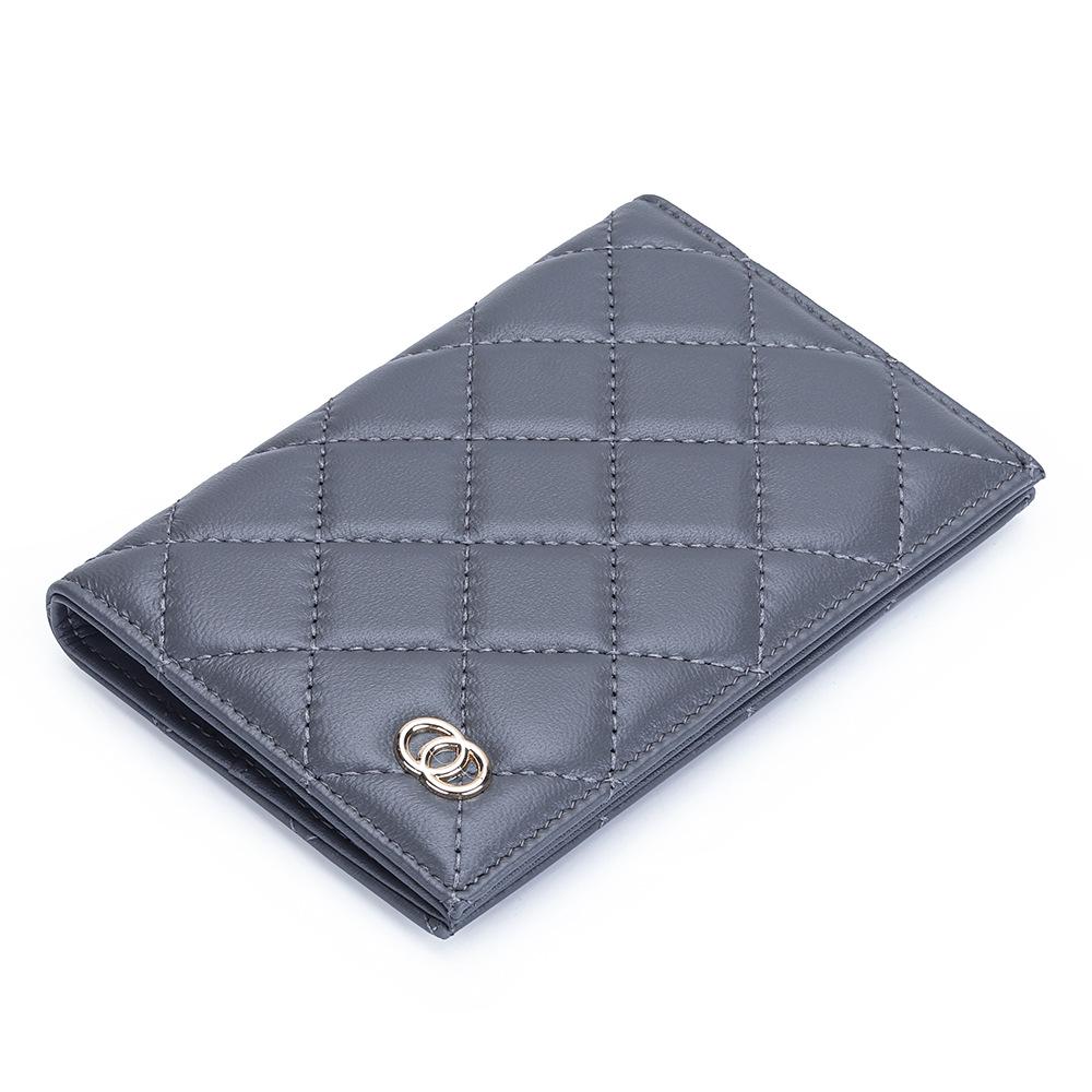 Chic Lambskin Diamond-Pattern Bi-Fold Passport & ID Wallet