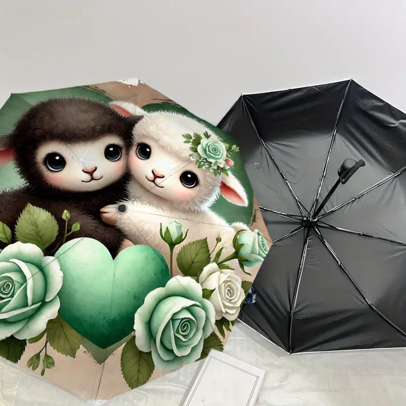 1pc Sheep Love Automatic Open/Close Umbrella with Windproof, 8-Rib Sturdy Canopy, Durable Ribs, Fashionable Design1225A