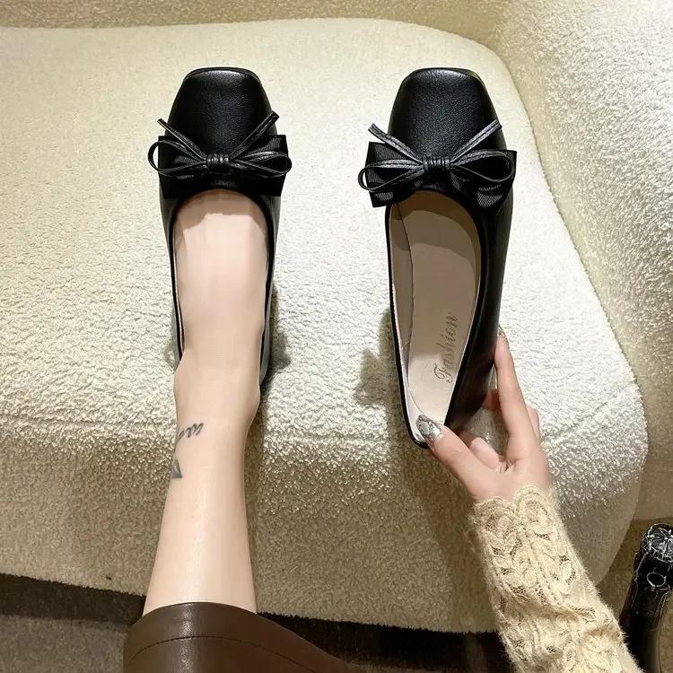 Shoes Woman 2025 Female Footwear All-Match Shallow Mouth Bow-Knot Casual Sneaker Square Toe Slip-on New Summer Comfortable