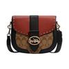 Georgie 21 Color Block Studded Leather Saddle Bag Women Shoulder Bag Black Red Brown C3593-IMRL7