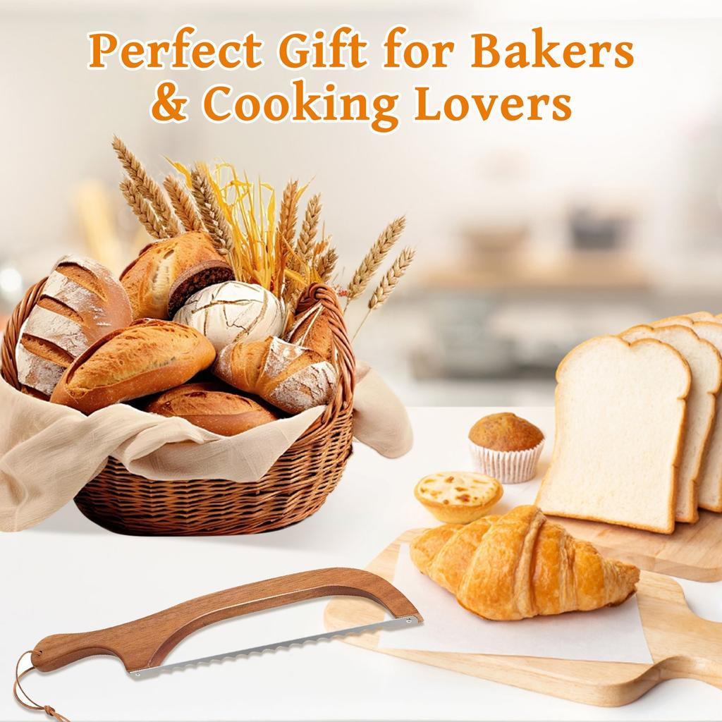 Bread Knife For Homemade Bread   Walnut Bow Bread Cutter With Ultra-Sharp Serrated Stainless Steel,Sourdough Bread Knife For Bagels, Baguettes