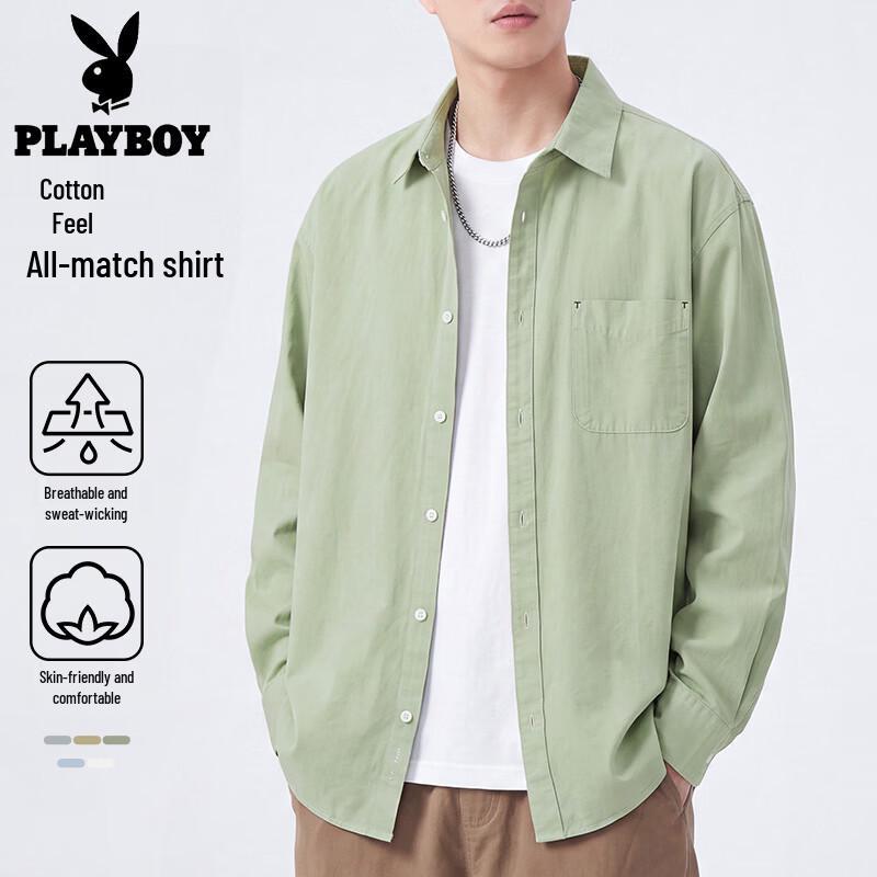 PLAYBOY Men's Cotton Casual Long Sleeve Shirt Jacket