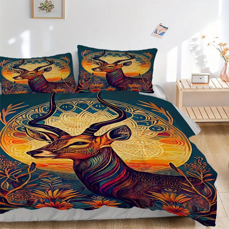 

3pcs Deer Mandala Artwork Bedding Set - 1 Duvet Cover + 2 Pillowcases(Core Not Included), Machine Washable Polyester yy251216109 135x200cm