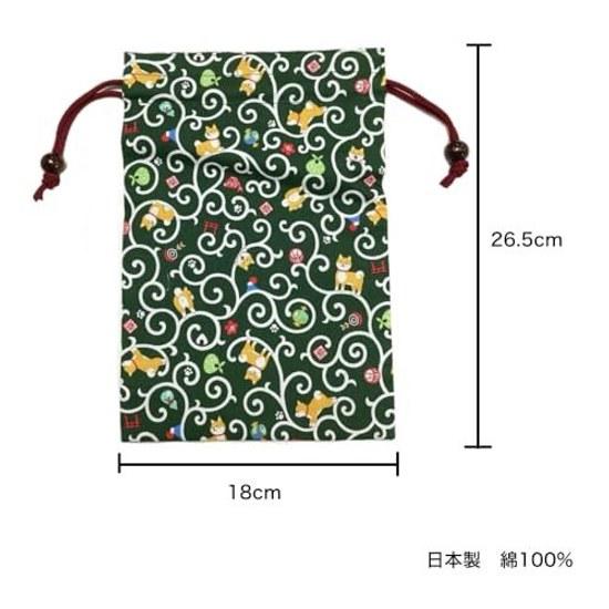 Kyosuke Made Japan Goshuincho Case Bag Pouch Cotton 100 Approximately 26.518cm Engi-ya Shiba Inu Green Japanese Pattern Shiba-chan Good Luck Large
