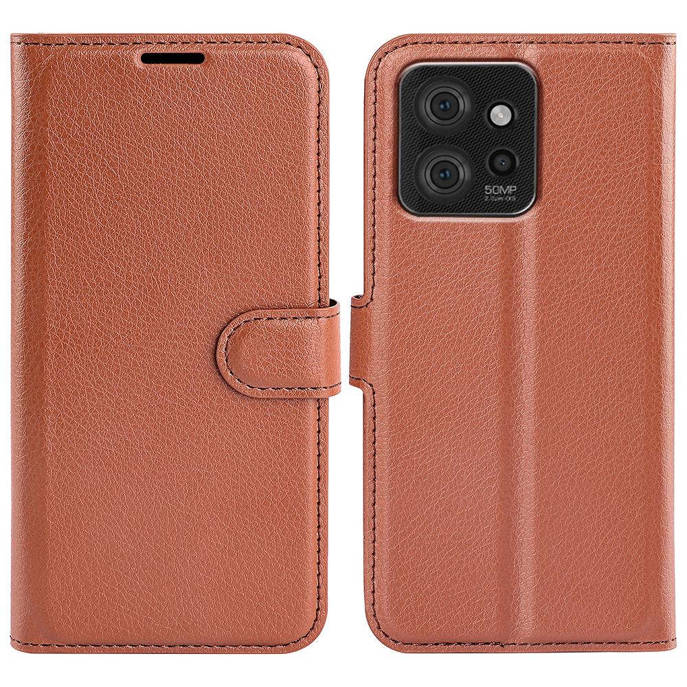 

Foldable Stand Case for Motorola ThinkPhone 5G PU Leather Litchi Texture Wallet Folio Flip Phone Cover Brown