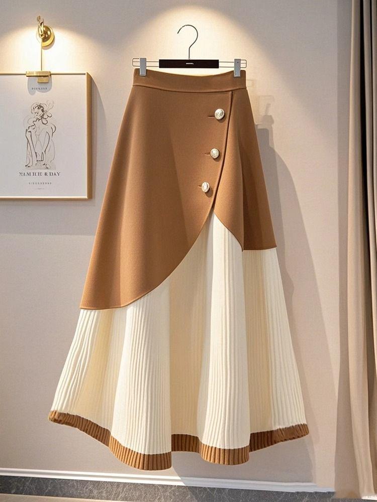 Luxurious Khaki Knitted A-Line Midi Skirt - Winter 2025 Trend