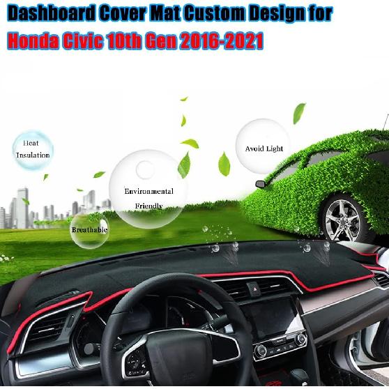 Dashboard Cover Dash Cover Mat Pad Carpet Custom Fit for Honda 10th Gen Civic 2016 2017 2018 2019 2020 2021 Accessories Anti-Skid Center Console
