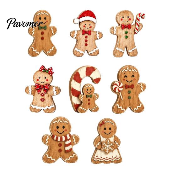 Small Wooden Candy Cane Decor Christmas Gingerbread Man Decor, Rustic Gingerbread, House Figurines, Xmas Cute Lady Figurines Tabletop Ornaments