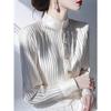 Women's Striped Shirt with French Standing Collar Women's Spring Shirt