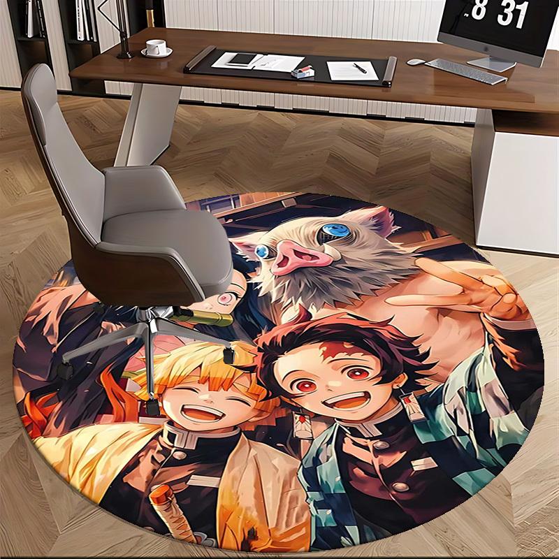 1pc Demon Slayer Anime Design Round Carpet - Tanjiro, Nezuko, Zenitsu, Kyojuro Rengoku - Office Chair Mat, Non-Slip Rug for Home Decor, Living Room, B