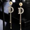 Exquisite Luxury Gold Color Letter D Long Drop Dangle Earrings for Women Charm Fashion Zircon Korea Earring Bride Jewelry Gift