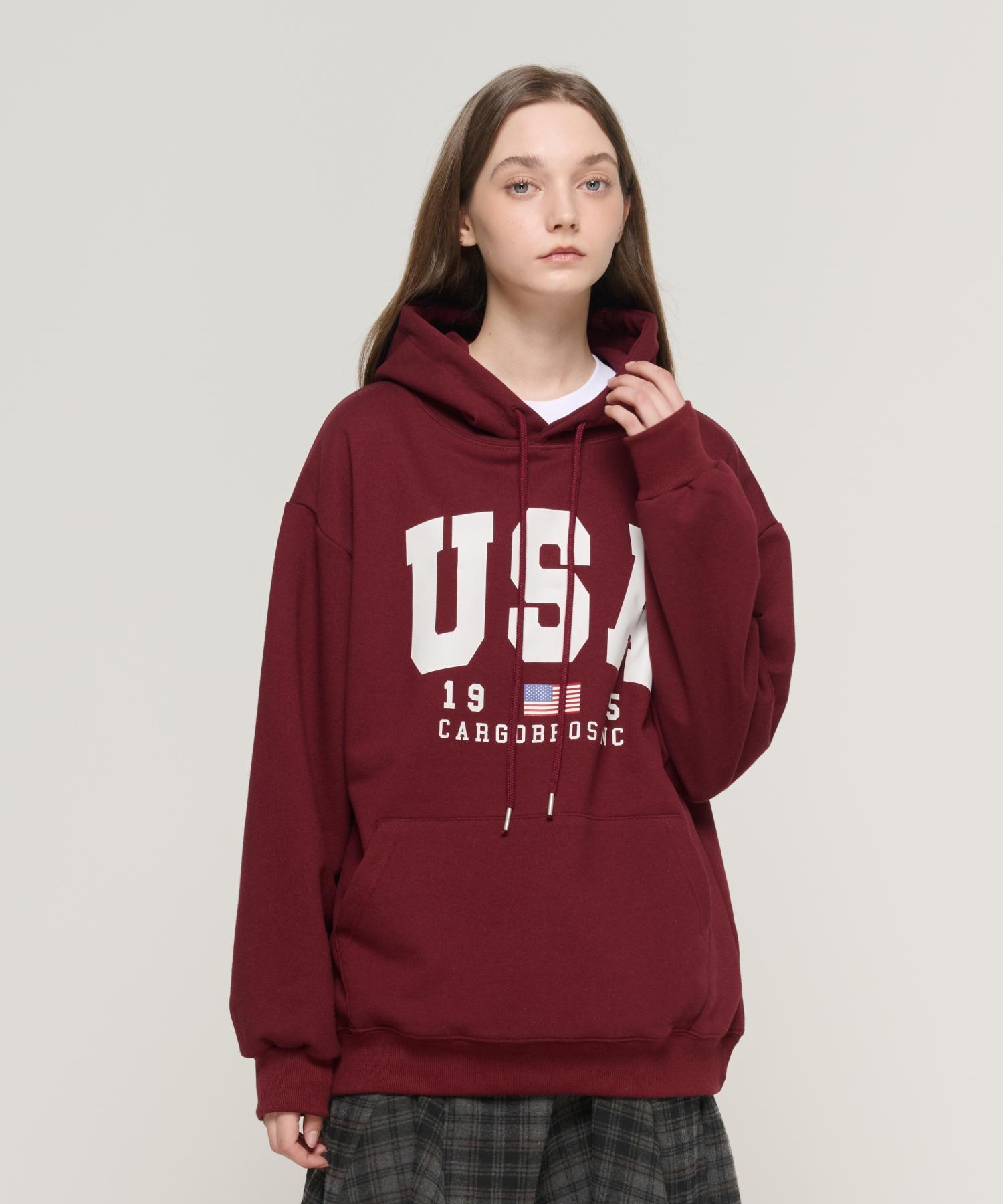 Cargo Bros For Woman American Logo Hoodie (Wine) M (Brushed)