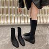 Show Thin~ Minimalist Style Square Head Elastic Boots Women's Autumn and Winter New Low-heeled Short Boots Thin Boots