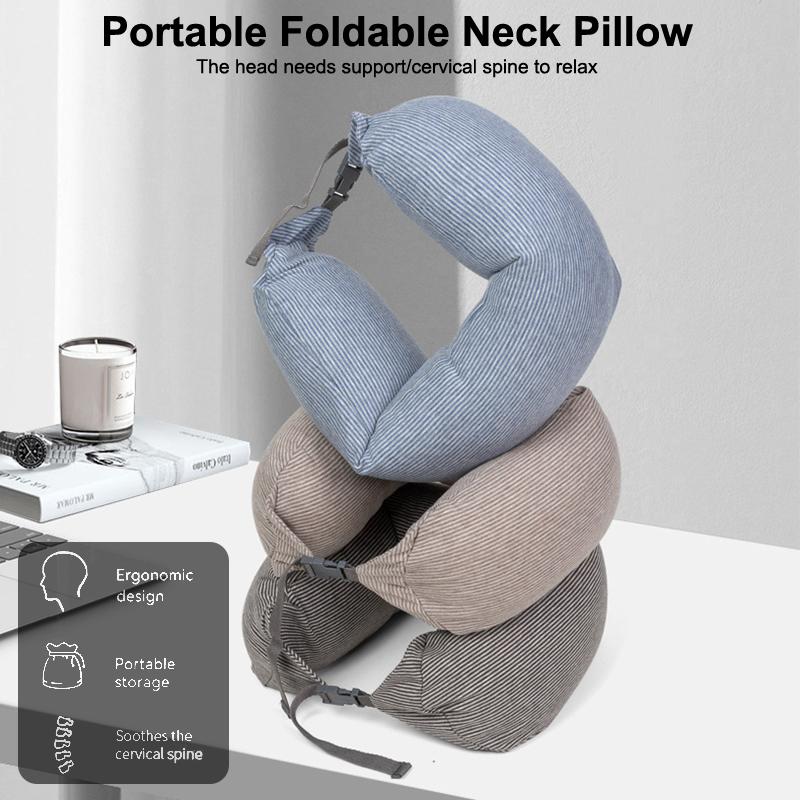 Neck Pillow Neck Support Breathable Stuffable U-Shaped Pillow With Hidden Zipper Adjustable Drawstring Neck Pillow For Travel