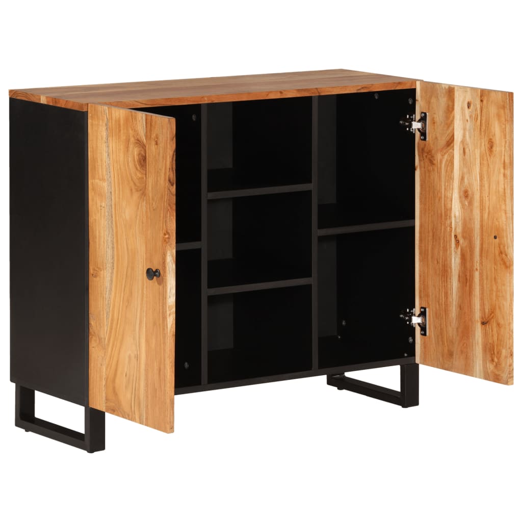 Sideboard with 2 Doors 90x33x75 Cm Solid Acacia Wood