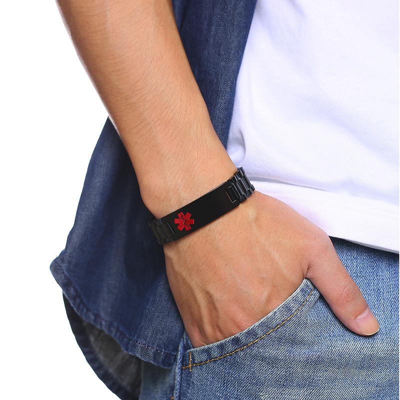 Braccialetti ID Medicali Uomo Robusti Acciaio Inossidabile Antiallergico Maschile Incisione Personalizzata Nome Informazioni di Contatto di Emergenza Regali per la Cura