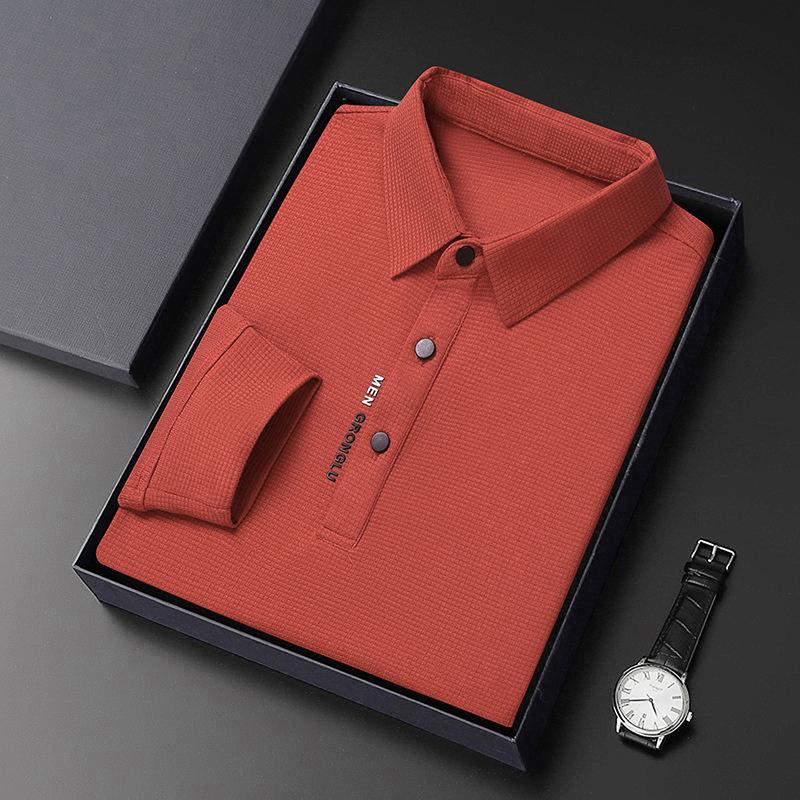 Autunno Nuovo T-Shirt Lunga da Uomo Polo con Risvolto Gioventù Business Slim Tinta Unita Manica Lunga Abbigliamento da Uomo