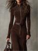 Vestito da Donna Autunno Nuovo Ins con Zip Manica Lunga Monocolore