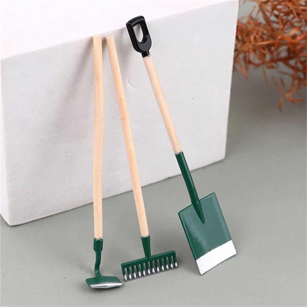 Pretend Play Toy Model Shovel Hoe and Pitchfork Farming Tools Dollhouse Miniature Simulation Shovel