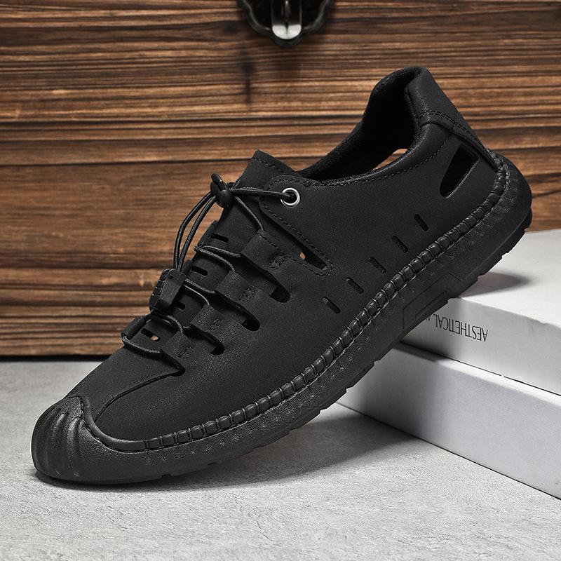 

Men s shoes summer breathable thin mesh hollow leather surface men s creek shoes one pedal soft sole light casual shoes 44