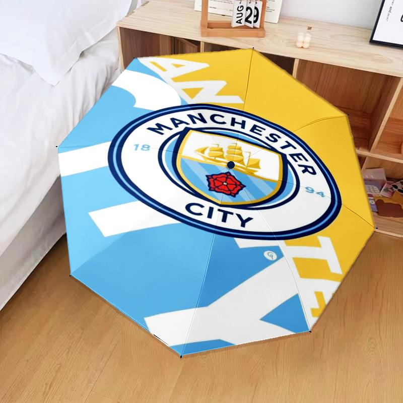 1 Pezzo Ombrello Pieghevole Stampato Manchester City F.C, Ombrello Automatico a 8 Stecche per Viaggio, Campeggio, Regali per Fan, Regali di Natale