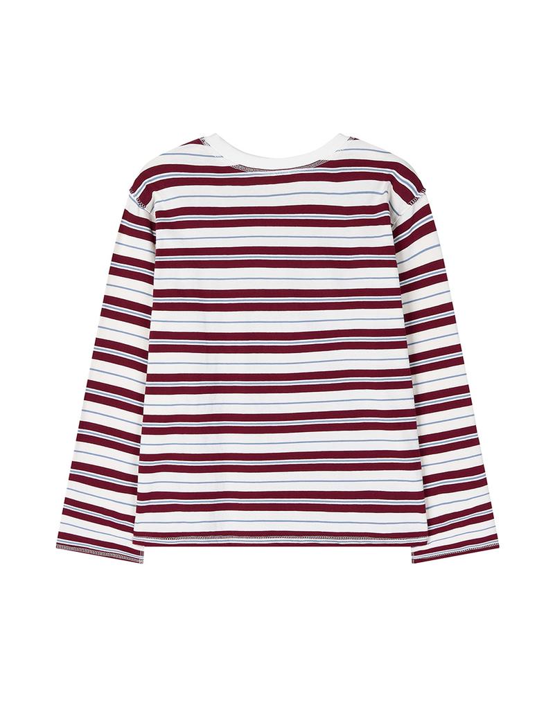 Seuteulaipeumagalin Buff Stripe Overlock Loose Long Sleeve Tee Red