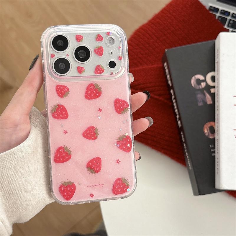 

Sequin Stars Strawberry Case for iPhone 17/16 Pro Max/15/14 - Girlish Heart Design iPhone 17 Pro