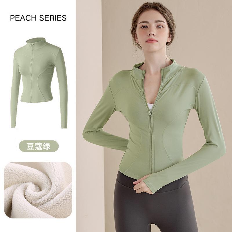 Fleece Yoga Clothes Women's 1011 New Spring Stand-up Neck Sports Jacket Cardigan Zipper Warm Fleece Running Top