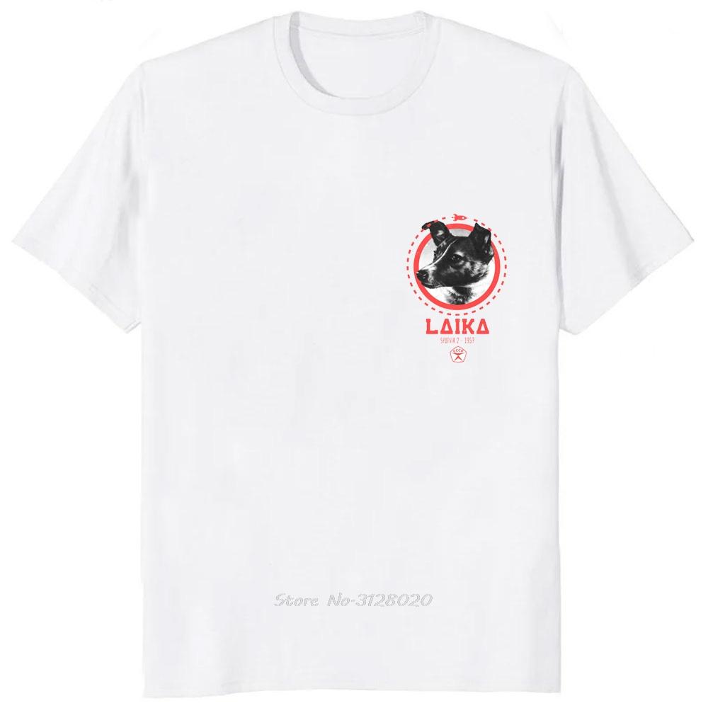 Laika USSR Funny Cartoon Dog T Shirt Hip Hop Harajuku Style Printed Men Clothing Tees Streetwear Hipster Loose Soft Tees Tshirt