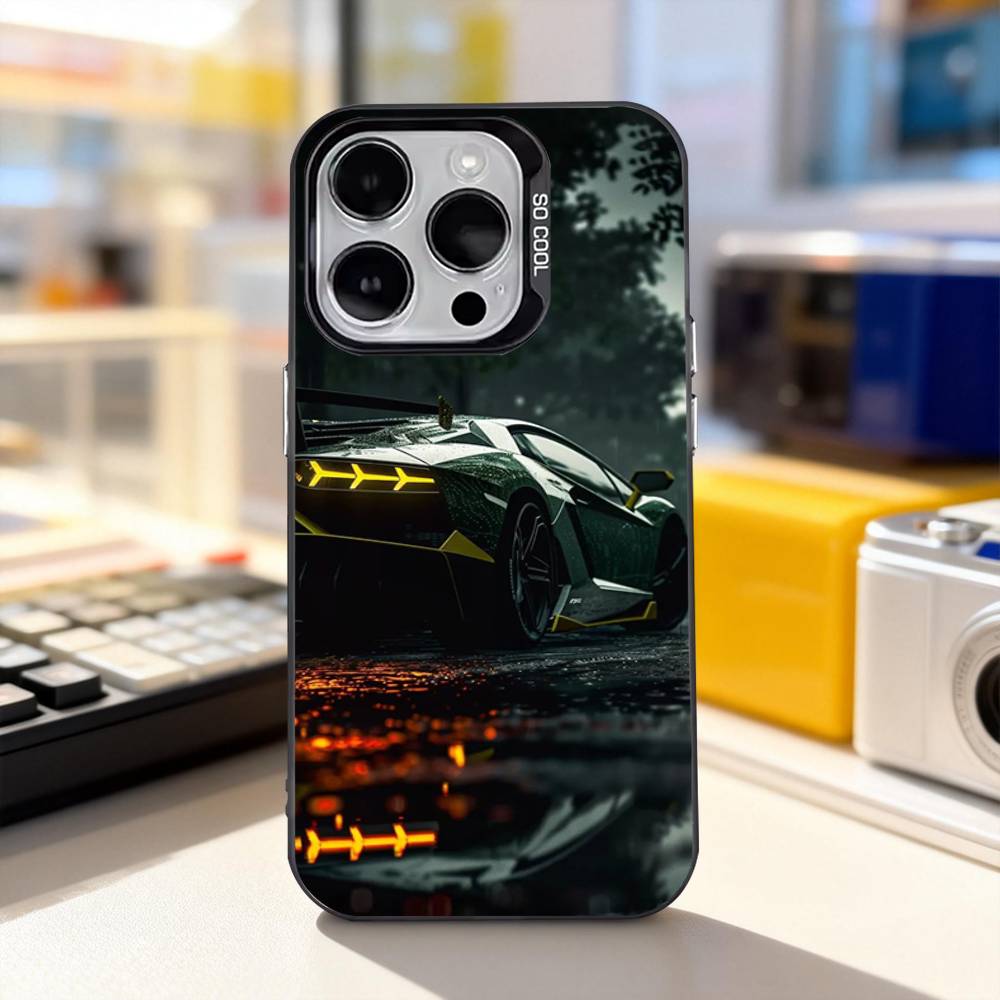 Auto Sport L-Lambo Coole Handyhülle Für iPhone 11,12,13,14,15,16,17,Pro,Max,Plus,E,Air,Mini IMD Matt Schwarz