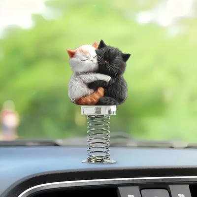 2D-Schaukel-Tierdekoration mit Feder, Acryl, flache Cartoon-Katzen-Ornament, Auto-Armaturenbrett-Dekoration, Tier für Büro, Schreibtisch, Fahrradlenker