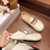 New Inner Height Increase Square Head Ballet Single Shoes Retro Small Leather Shoes Literary Style One Word Buckle Mary Jane Shoes