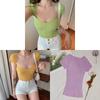 Womens Short Sleeve Knit Top With Splicing Design For Summer Casual Wear