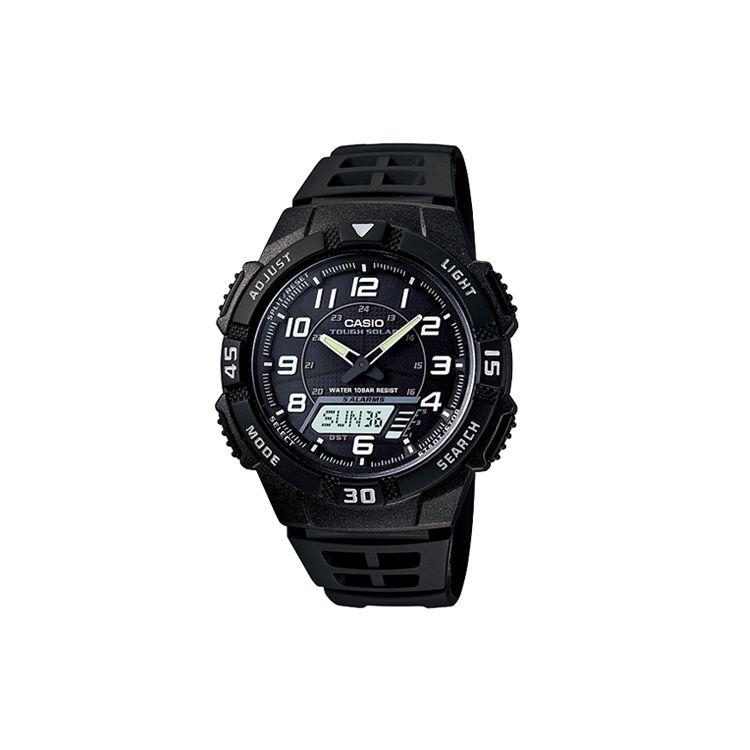 Casio Standard Series Waterproof Shockproof Solar Powered Watch Solar Quartz Movement Resin Strap Men watches Black AQ-S800W-1B Black Dial