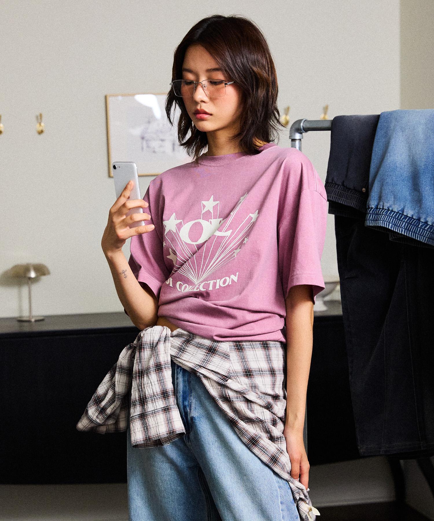Oioi Collection Star Graphic Pigment Oversized T-Shirt [Ash Pink] Ash Pink/S